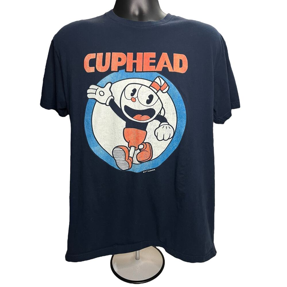 Cuphead T-Shirt Large Navy Blue‎ Vintage Graphic Official Studio MDHR Gaming Tee